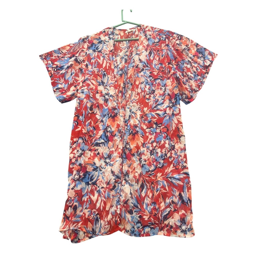 Maurices Americana Floral Kimono Top Womens 0X Multicolor Relaxed Fit Open Front